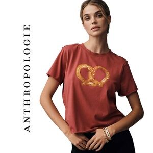 Anthropologie Maeve Pearl-Embellished Pretzel Graphic Tee